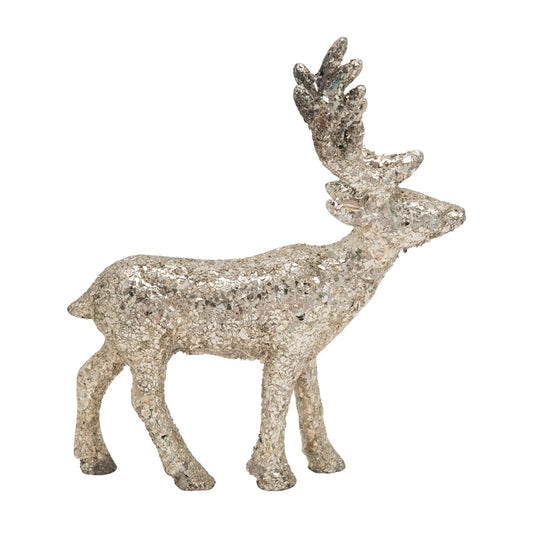 CAST METAL DEER WITH SILVER MICA FLAKES