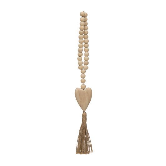 WOOD BEADS W/ HEART ICON