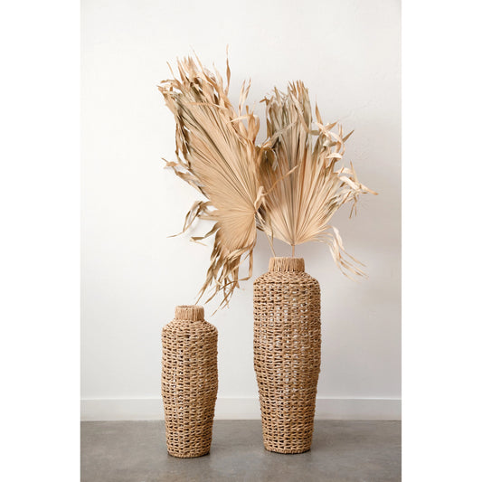 WOVEN RATTAN FLOOR VASE