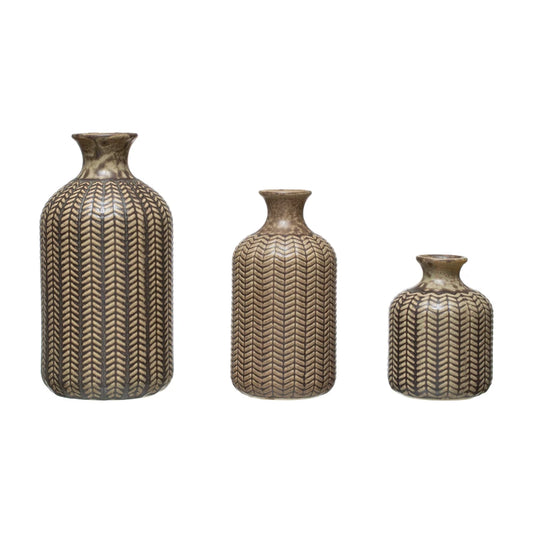 EMBOSSED STONEWARE VASES