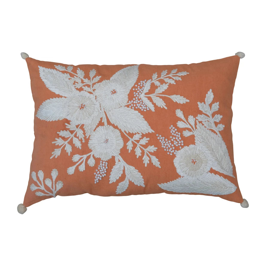 EMBROIDERED FLOWER PILLOW