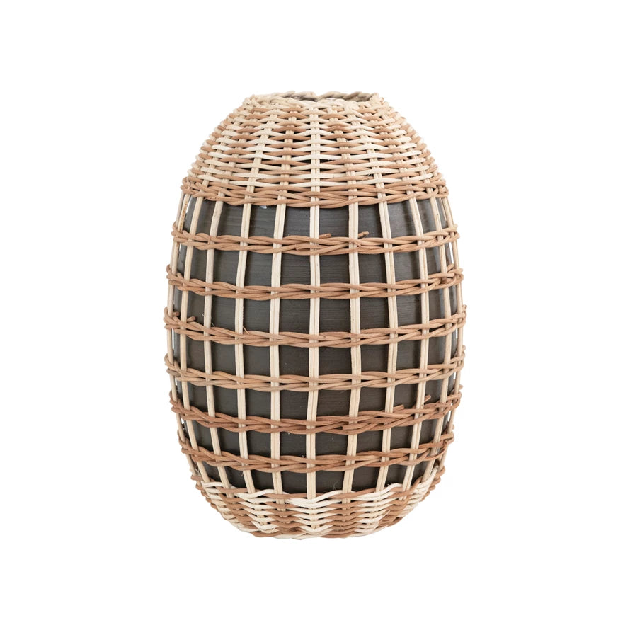 WOVEN SEAGRASS AND BAMBOO WRAPPED VASE