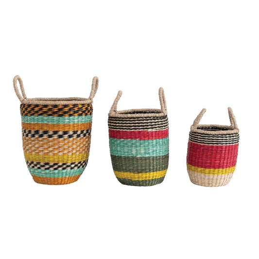 HAND WOVEN SEAGRASS BASKETS WITH HANDLES