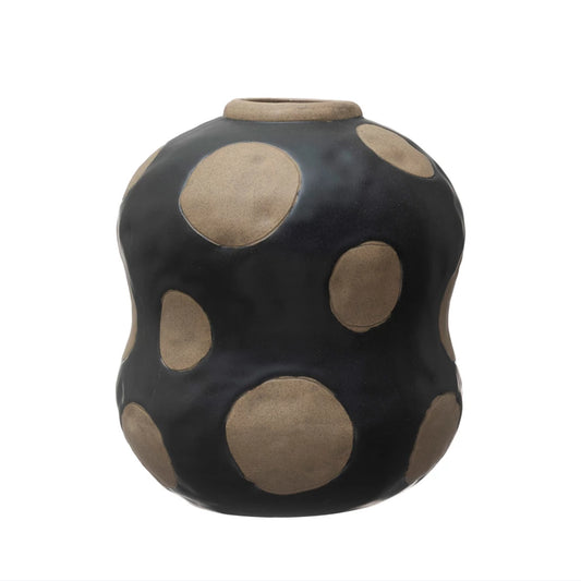 STONEWARE VASE WITH WAX RELIEF DOTS
