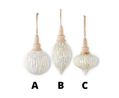 WHITE DISTRESSED GLASS ORNAMENTS